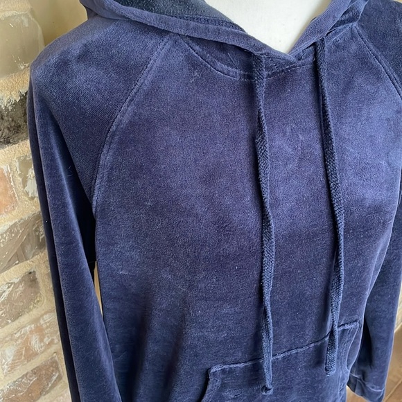 AMBIANCE Navy Dark Blue Velour Kangaroo Pocket Hoodie Pullover Size Med - Picture 3 of 8